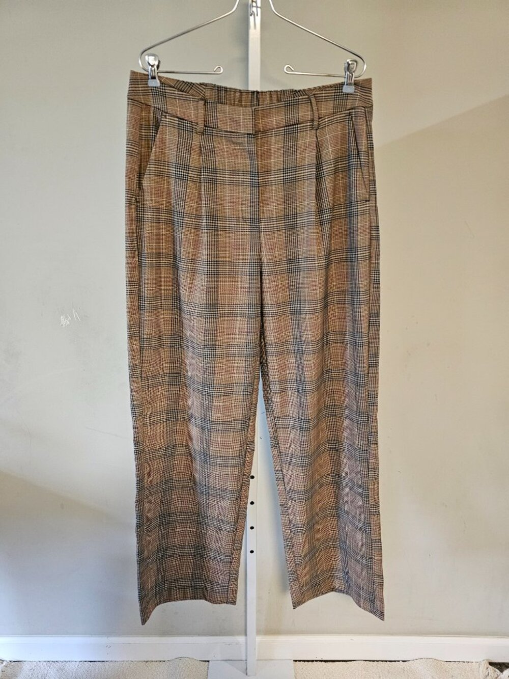 Old Navy Trousers Tailored Wide Leg Brown Plaid Academia Preppy Office L - Picture 2 of 11